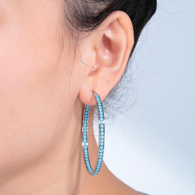 CiNily Mult-colors Crystal Stainless Steel Hoop Earring for Women Hypoallergenic Jewelry for Sensitive Ears Large Big Hoop Earrings 2" - Image 2